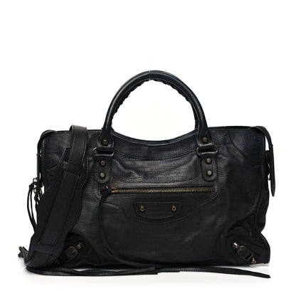 Balenciaga Calfskin Lizard Embossed Classic Hardware City Black 3 of 16