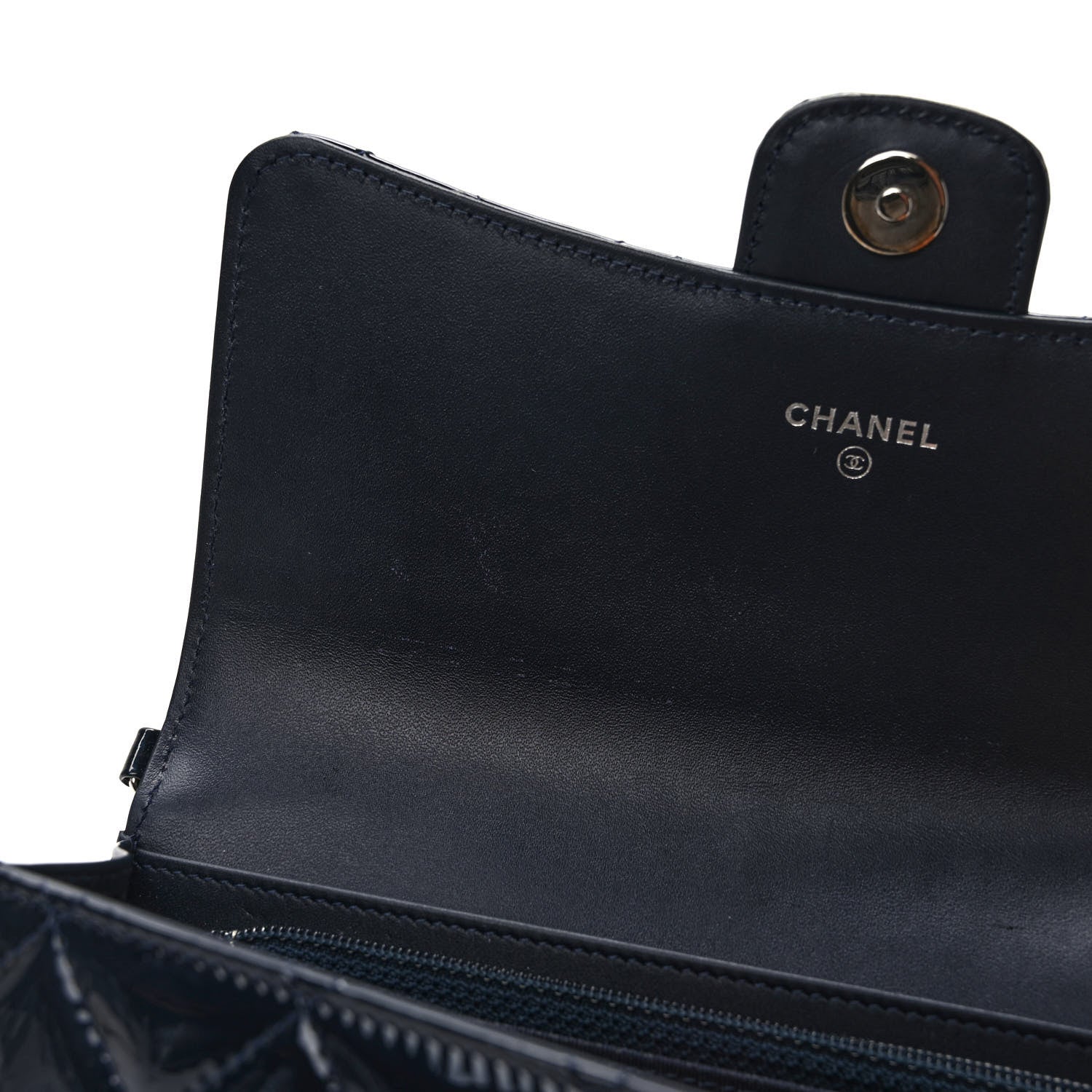 Chanel Patent Quilted Wallet On Removable Chain Navy Blue 8 of 9