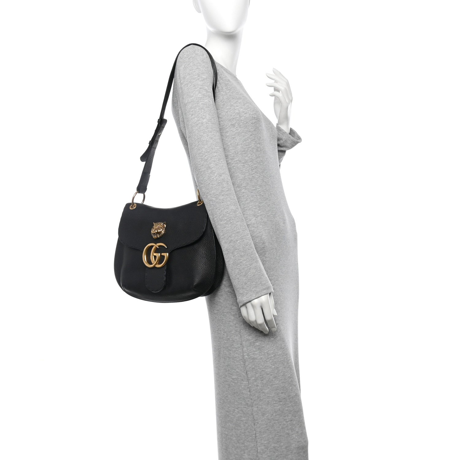 Gucci Cellarius Calfskin Feline GG Marmont Flap Shoulder Bag Black 2 of 10