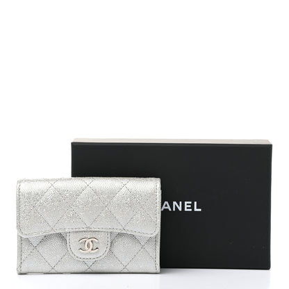 Chanel Metallic Caviar Quilted Flap Card Holder Wallet Silver 8 of 8