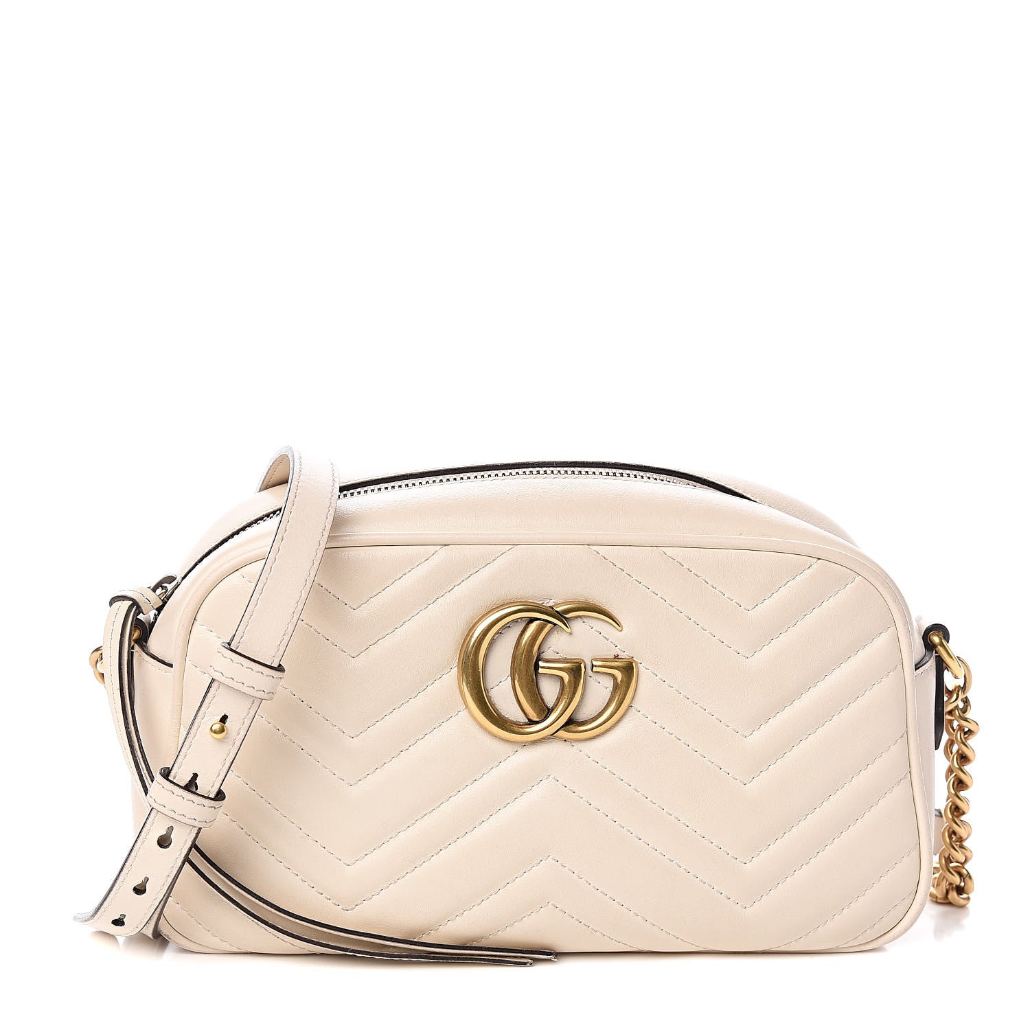 Gucci Calfskin Matelasse Small GG Marmont Chain Shoulder Bag White 1 of 15
