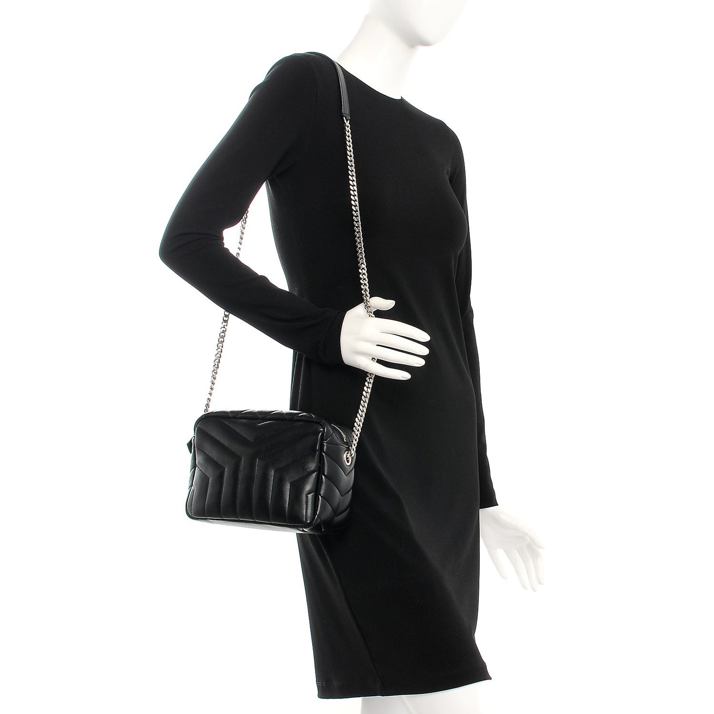 Calfskin Y Quilted Monogram Small Loulou Bowling Bag Black
