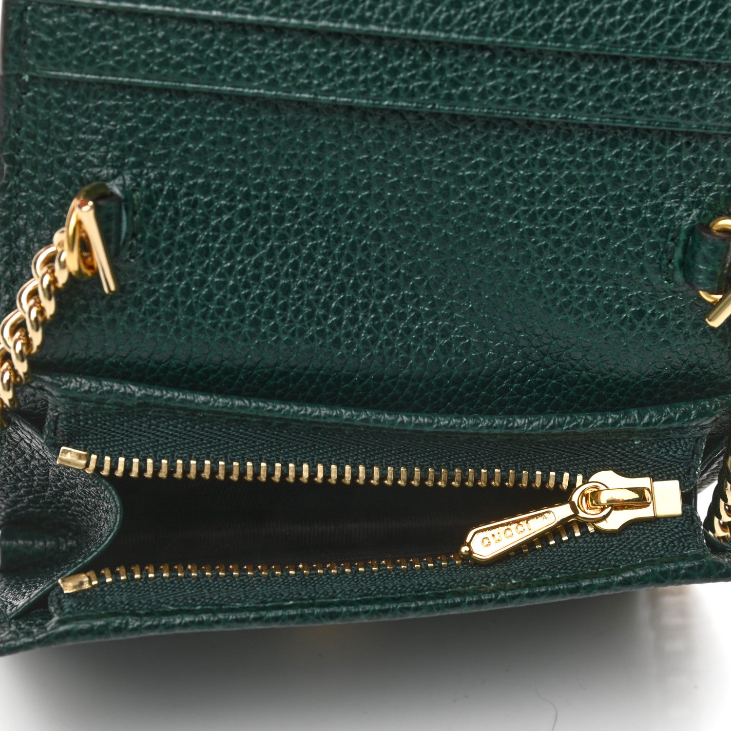 Gucci Grainy Calfskin Zumi Chain Card Case Wallet Vintage Green 7 of 8