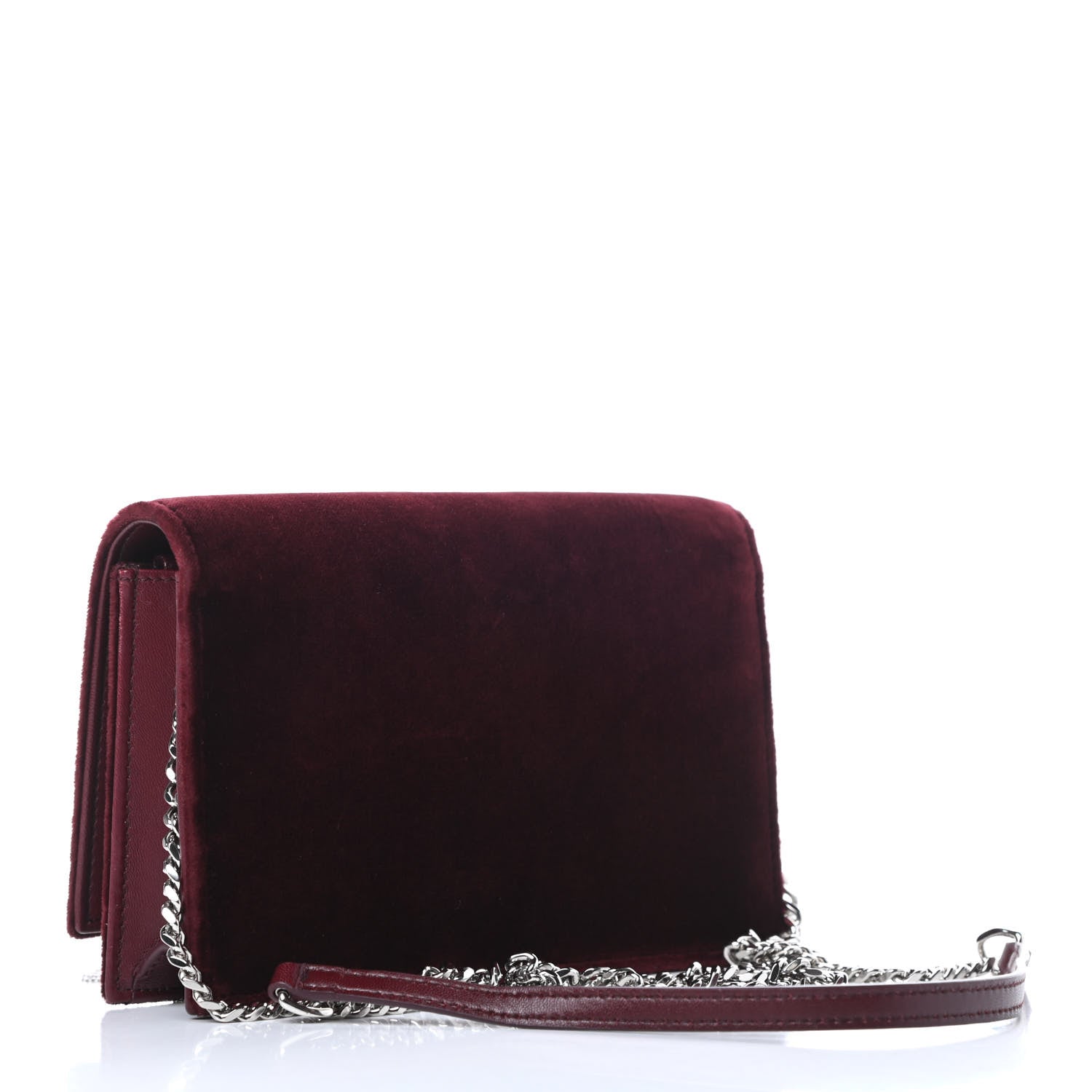 Saint Laurent Velvet Crystal Monogram Kate Tassel Shoulder Bag Burgundy 3 of 14