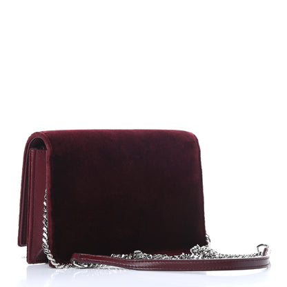 Saint Laurent Velvet Crystal Monogram Kate Tassel Shoulder Bag Burgundy 3 of 14