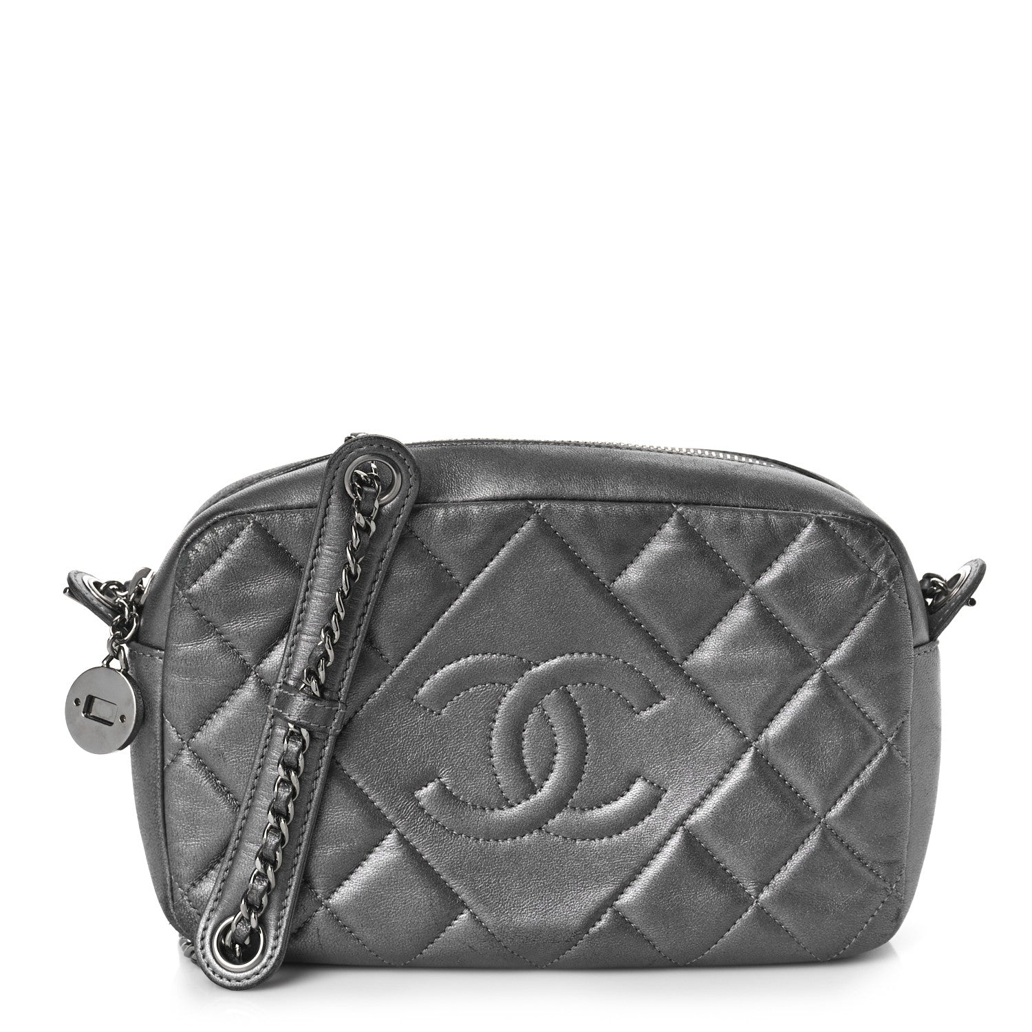 Chanel Metallic Calfskin Quilted Small Ballerine Camera Case Grey 1 of 15