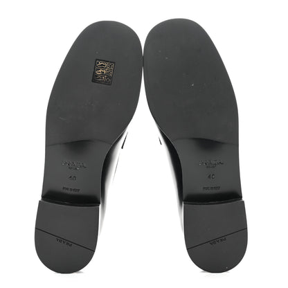Prada Brushed Calfskin Metal Triangle Logo 20mm Loafers 40 Black 5 of 8