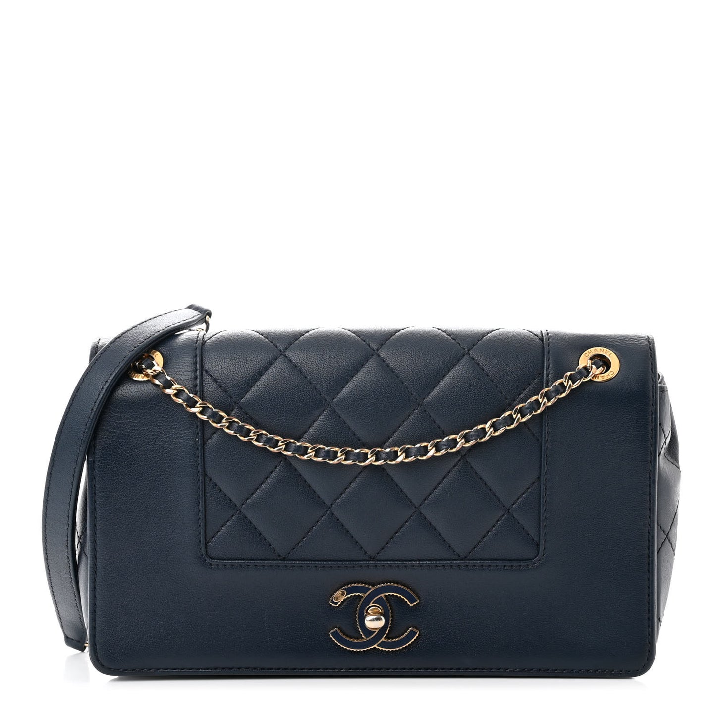 Sheepskin Quilted Medium Vintage Mademoiselle Flap Dark Dark Navy