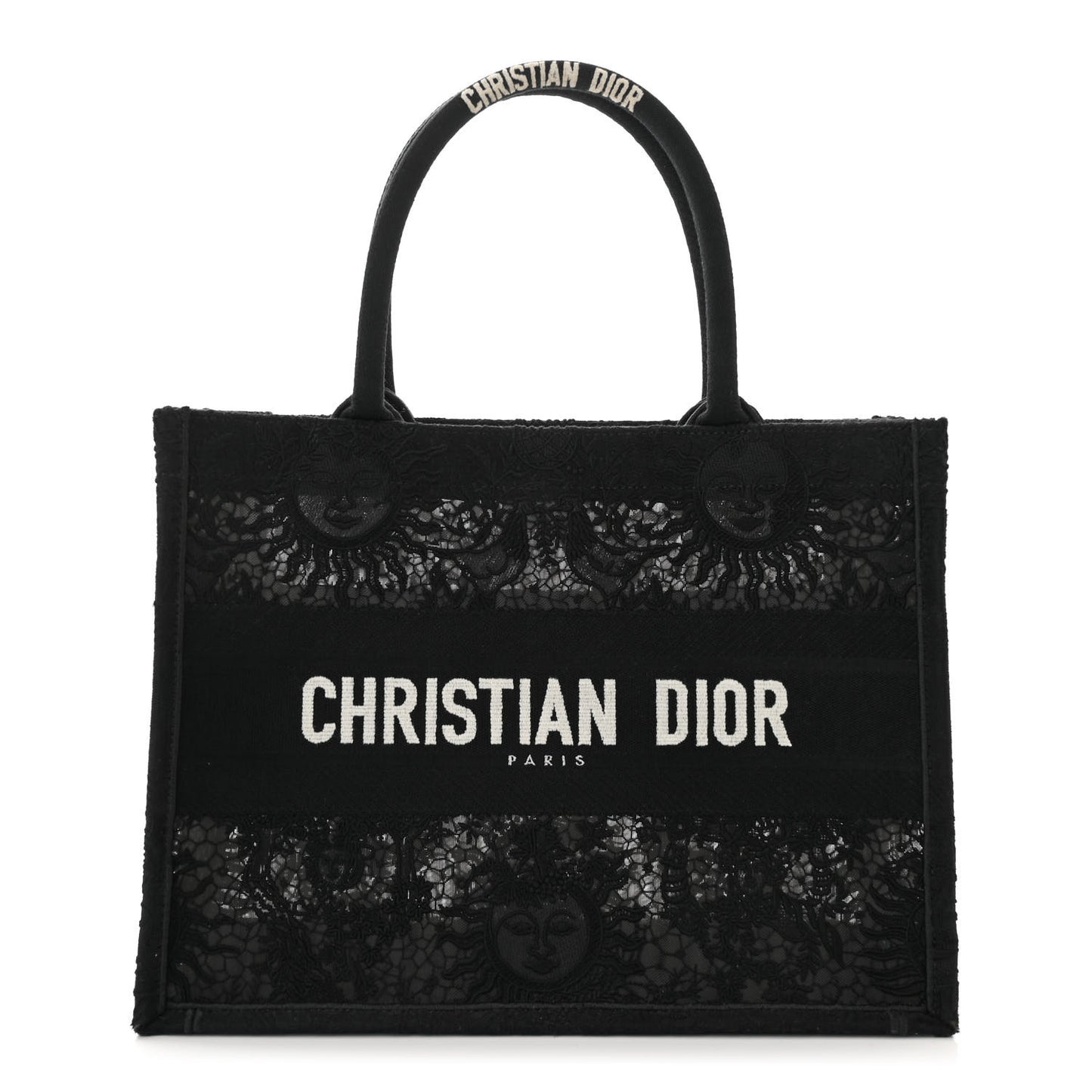 Canvas Embroidered Mesh Macrame Medium Toile de Jouy Soleil Book Tote Black