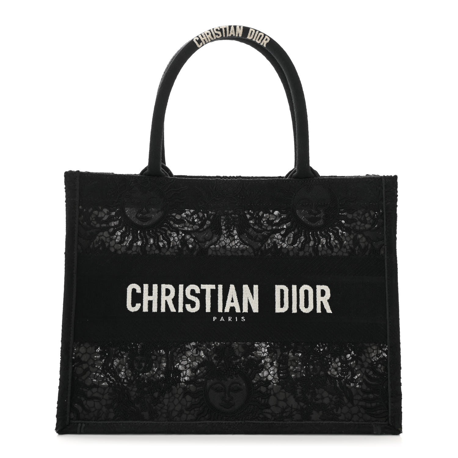 Christian Dior Canvas Embroidered Mesh Macrame Medium Toile de Jouy Soleil Book Tote Black 1 of 10