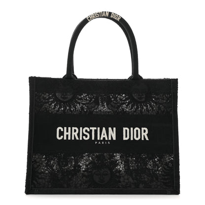 Christian Dior Canvas Embroidered Mesh Macrame Medium Toile de Jouy Soleil Book Tote Black 1 of 10