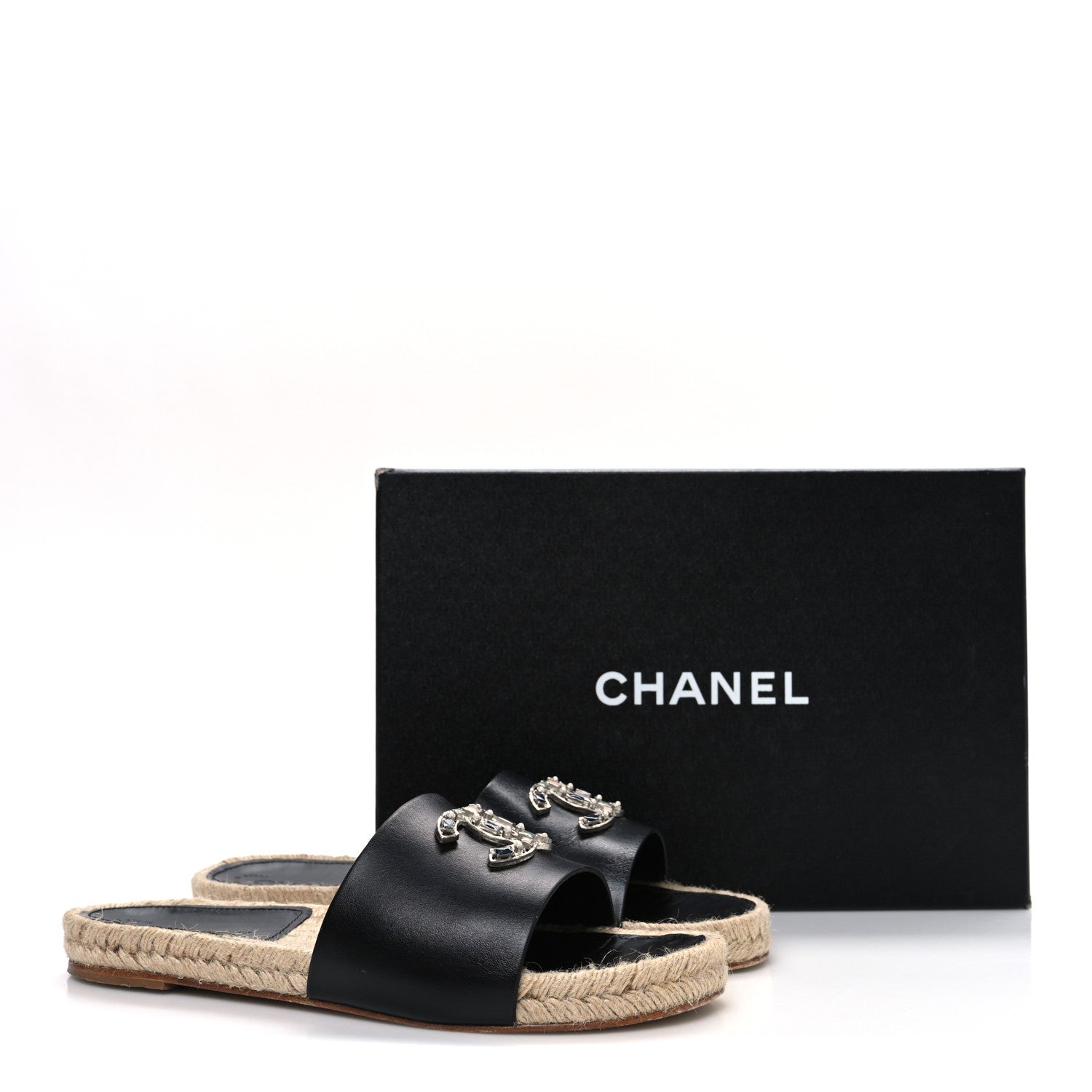 Chanel Calfskin Gripoix CC Espadrille Slip On Sandals 39 Black 11 of 11