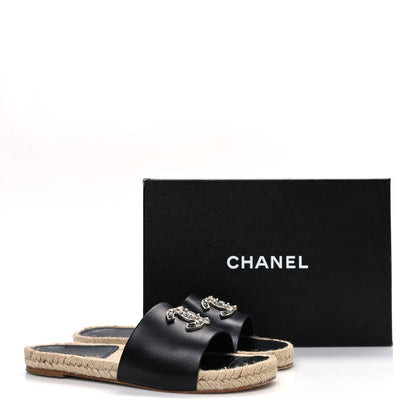 Chanel Calfskin Gripoix CC Espadrille Slip On Sandals 39 Black 11 of 11