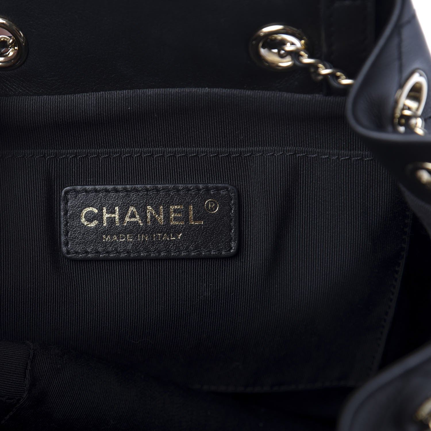 Chanel Calfskin Stitched Chain Top Handle Bucket Bag Black 10 of 11