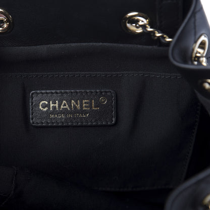 Chanel Calfskin Stitched Chain Top Handle Bucket Bag Black 10 of 11