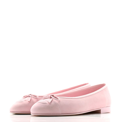 Chanel Suede Calfskin Cap Toe CC Ballerina Flats 38.5 Light Pink 3 of 9