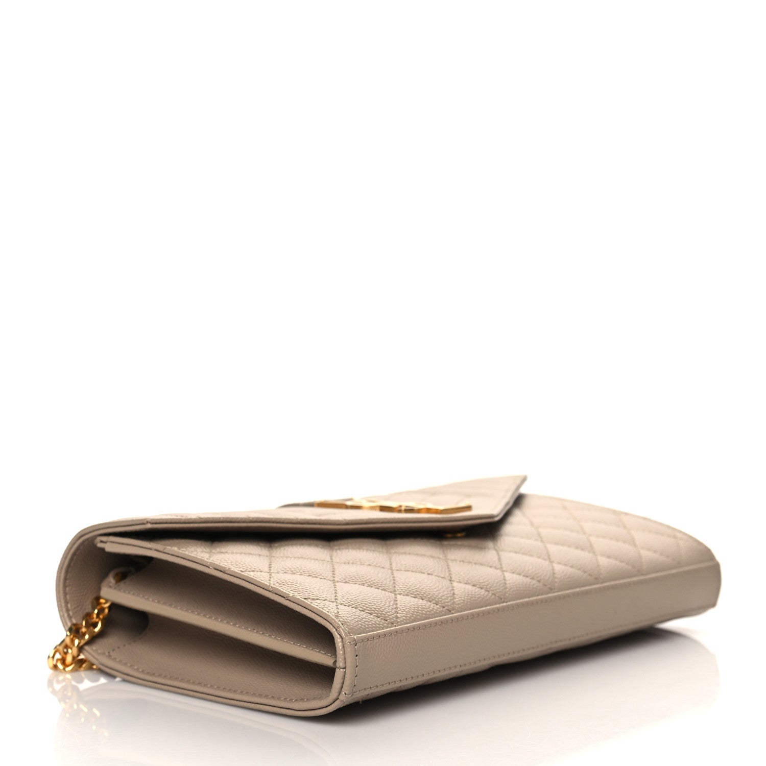 Saint Laurent Grain De Poudre Mixed Matelasse Triquilt Monogram Chain Wallet Dark Beige 4 of 10