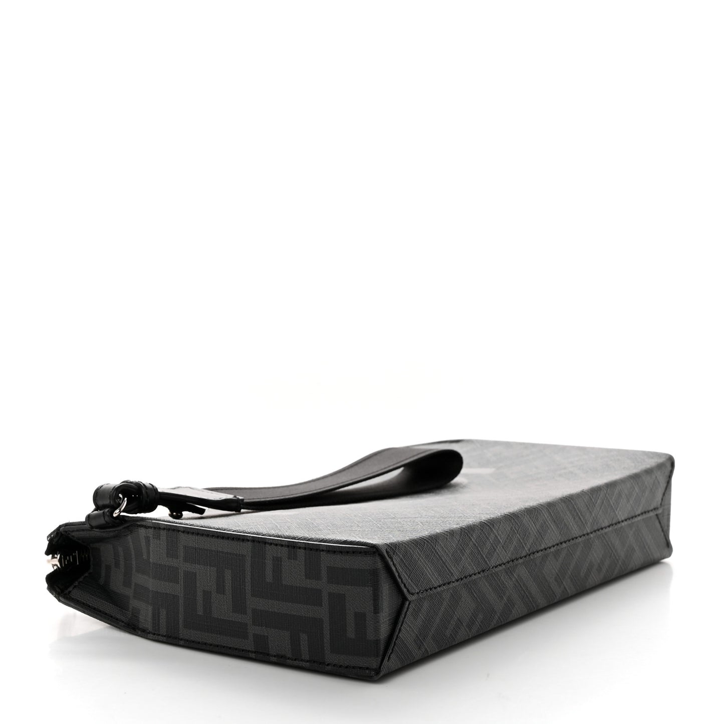 Shiny Glazed Fabric Vitello Cover FF 1974 Logo Clutch Black