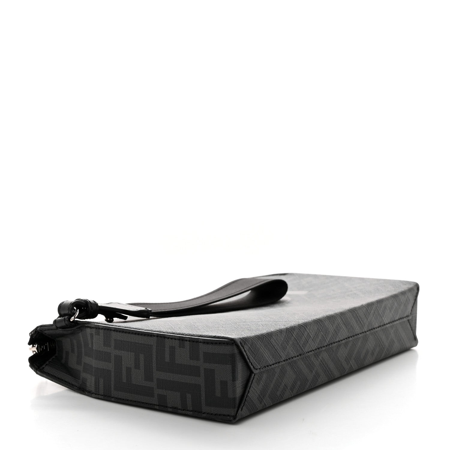 Fendi Shiny Glazed Fabric Vitello Cover FF 1974 Logo Clutch Black 4 of 7