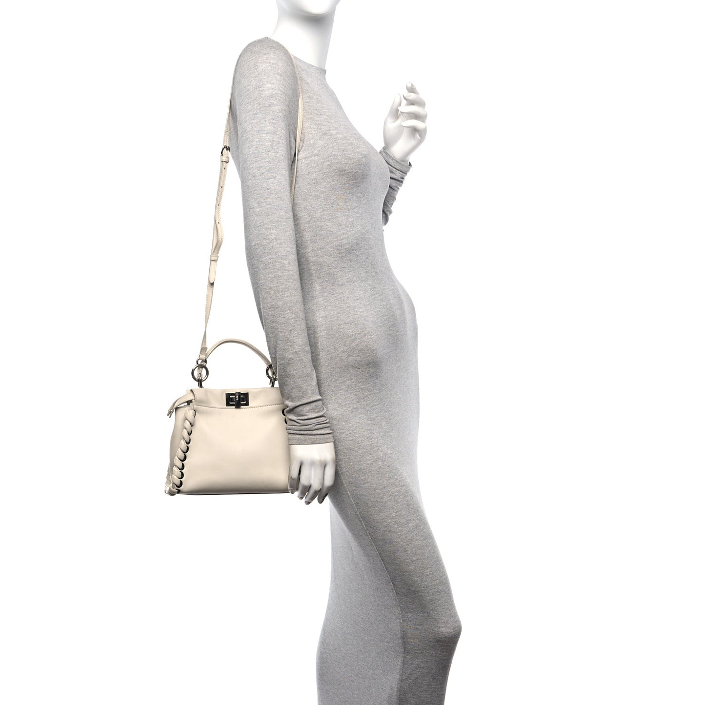 Nappa Lace Up Mini Peekaboo Iconic Satchel Bianco Carta