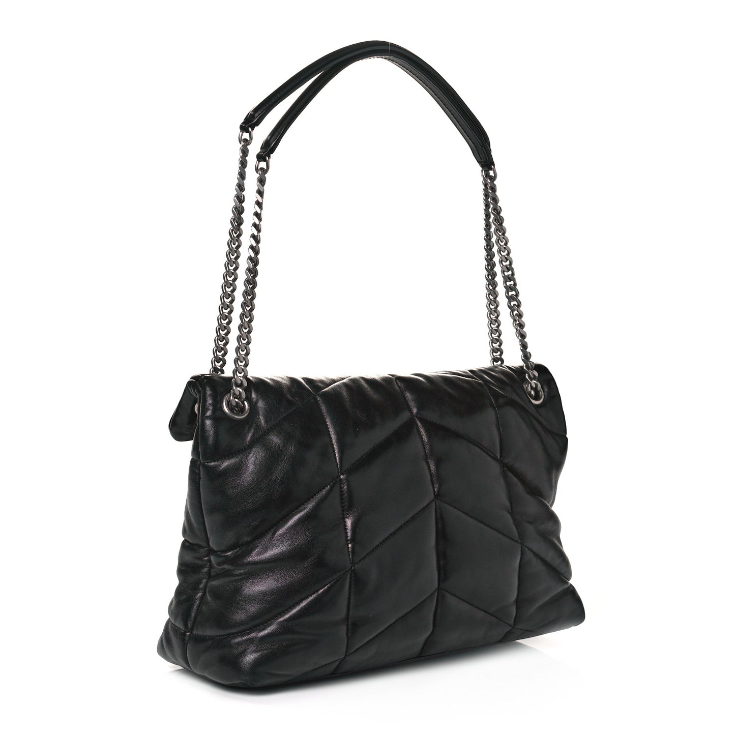 Lambskin Quilted Medium Loulou Puffer Monogram Chain Satchel Black