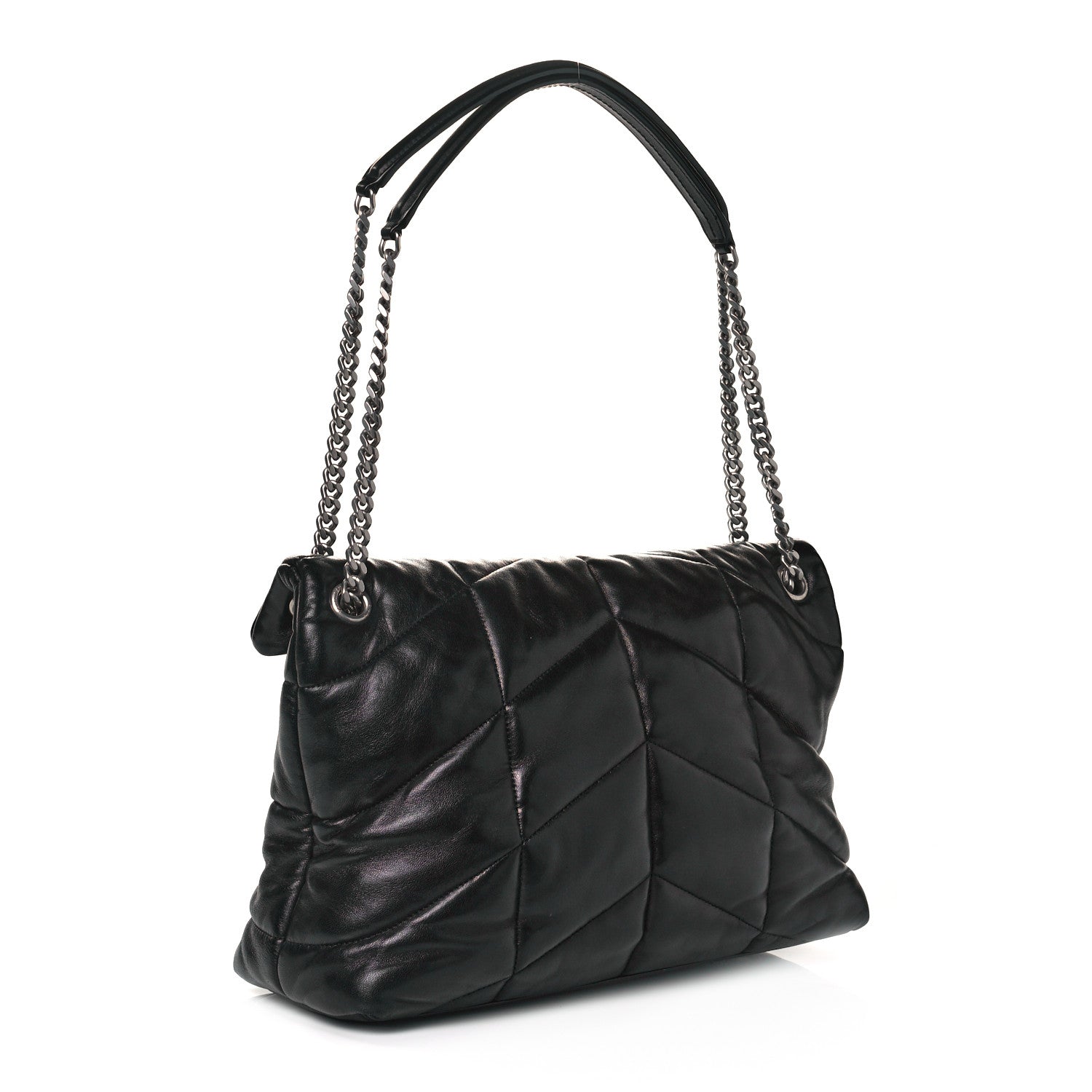 Saint Laurent Lambskin Quilted Medium Loulou Puffer Monogram Chain Satchel Black 3 of 10