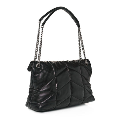 Saint Laurent Lambskin Quilted Medium Loulou Puffer Monogram Chain Satchel Black 3 of 10