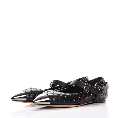 Valentino Garavani Crackled Lambskin Rockstud Spike Captoe Ballerina Flats 39 Black 3 of 9