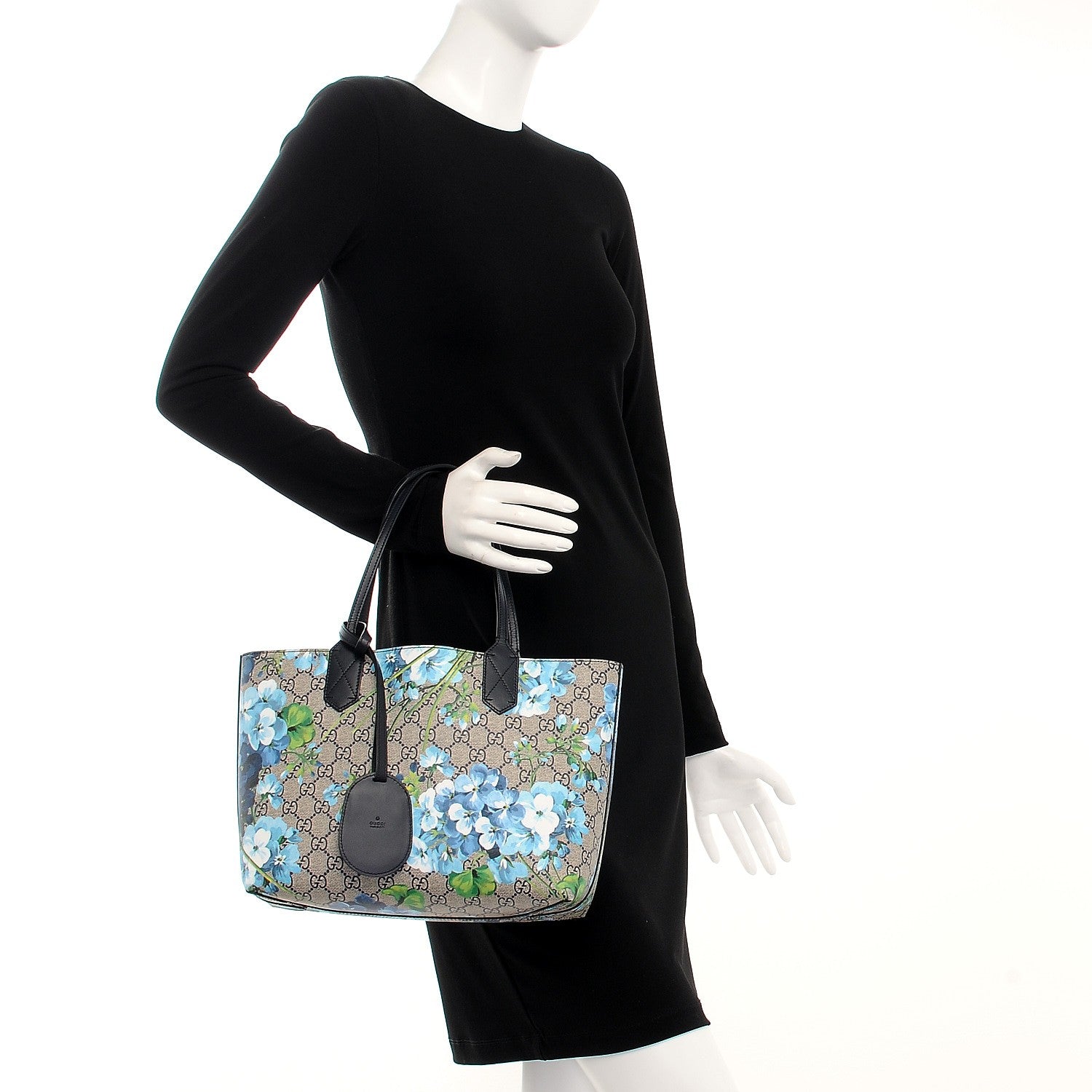 Gucci GG Supreme Monogram Blooms Small Reversible Tote Beige Blue Navy 2 of 16