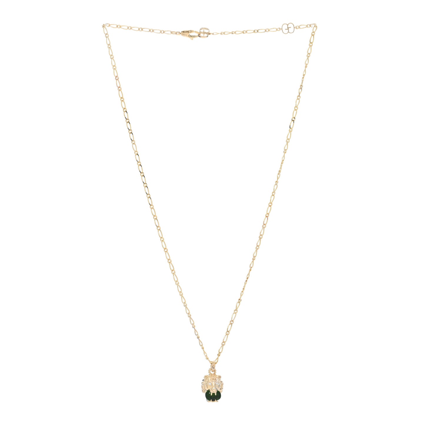 18K Yellow Gold Diamond Chrome Diopside Lion Head Necklace
