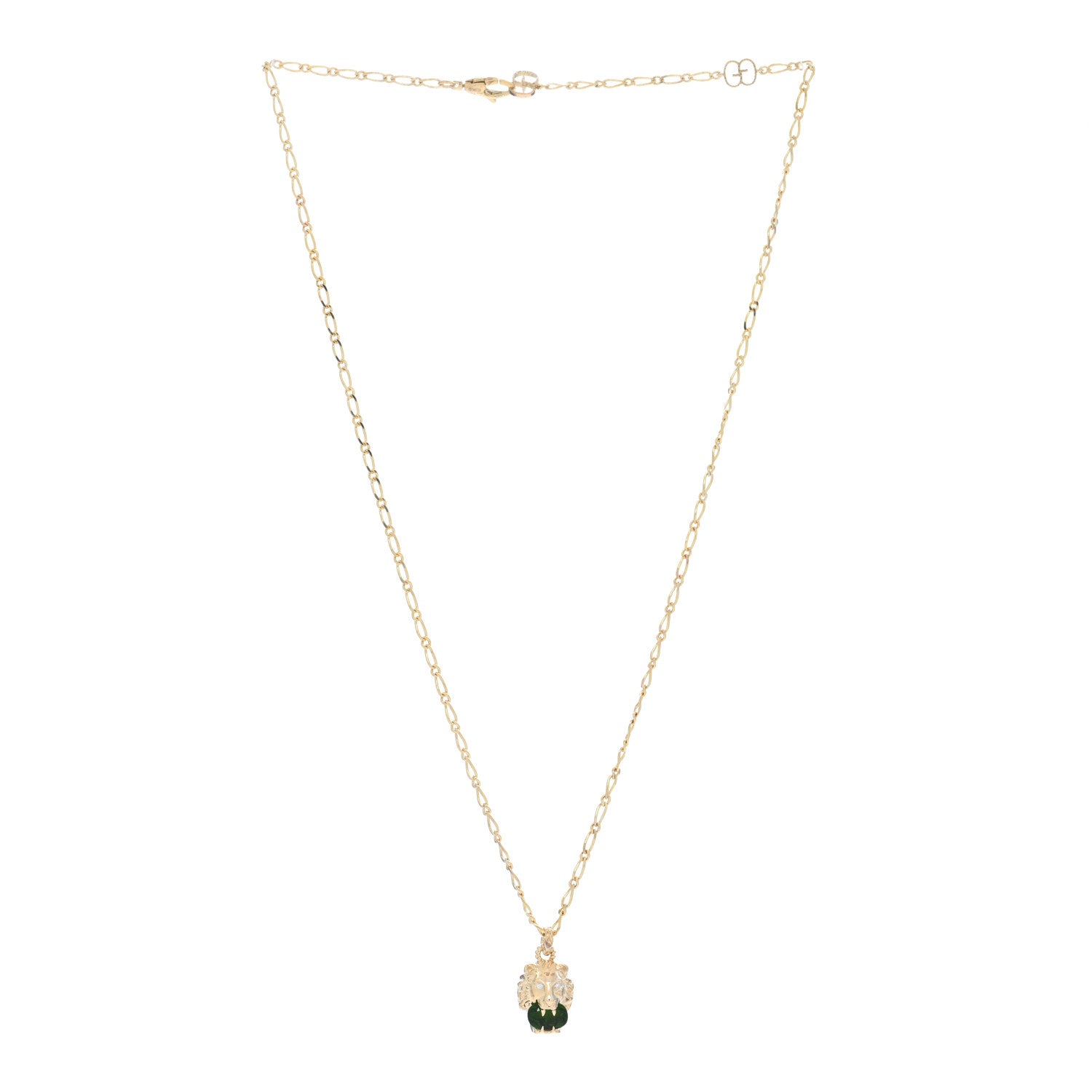 Gucci 18K Yellow Gold Diamond Chrome Diopside Lion Head Necklace 3 of 4
