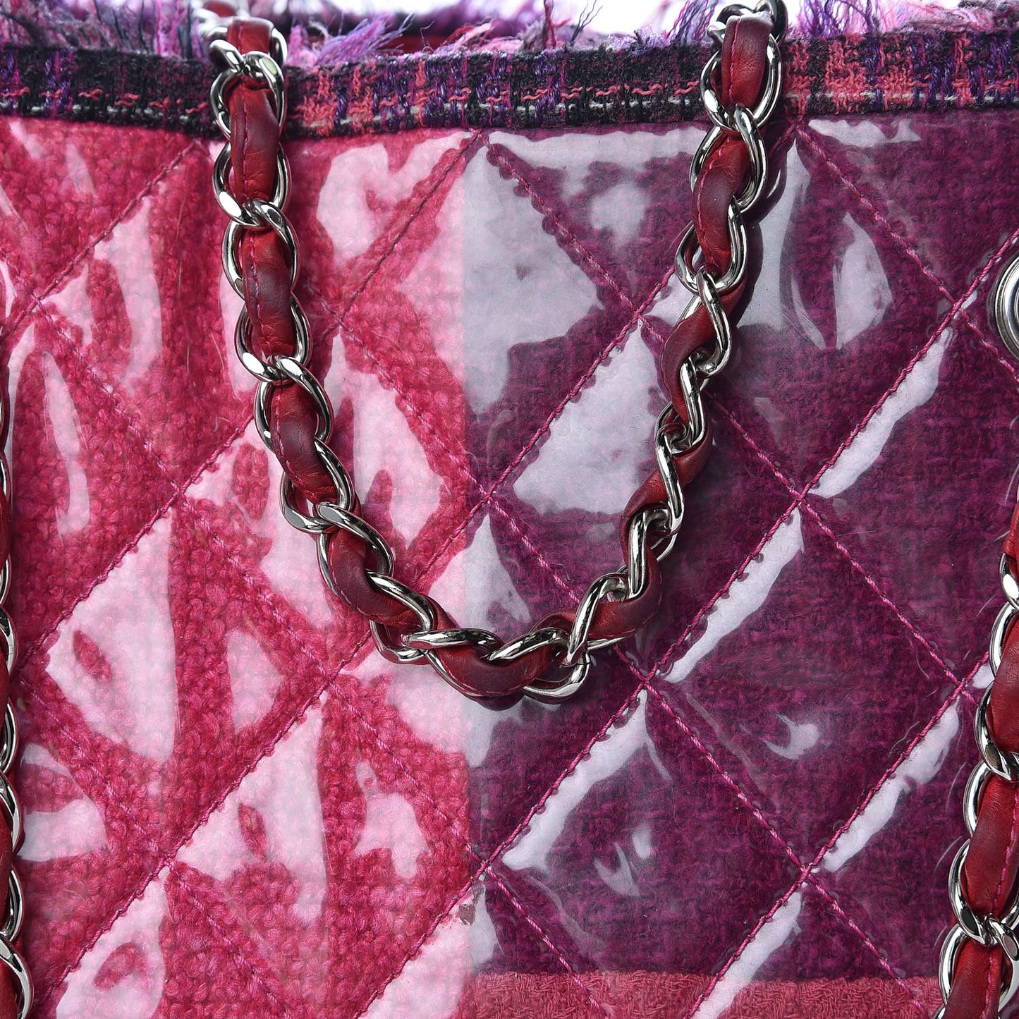 Vinyl Funny Tweed Patchwork Tote Fuchsia