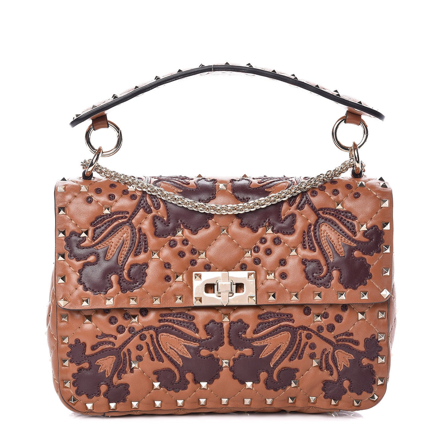 Nappa Flower Intarsia Medium Rockstud Spike Shoulder Bag Multicolor
