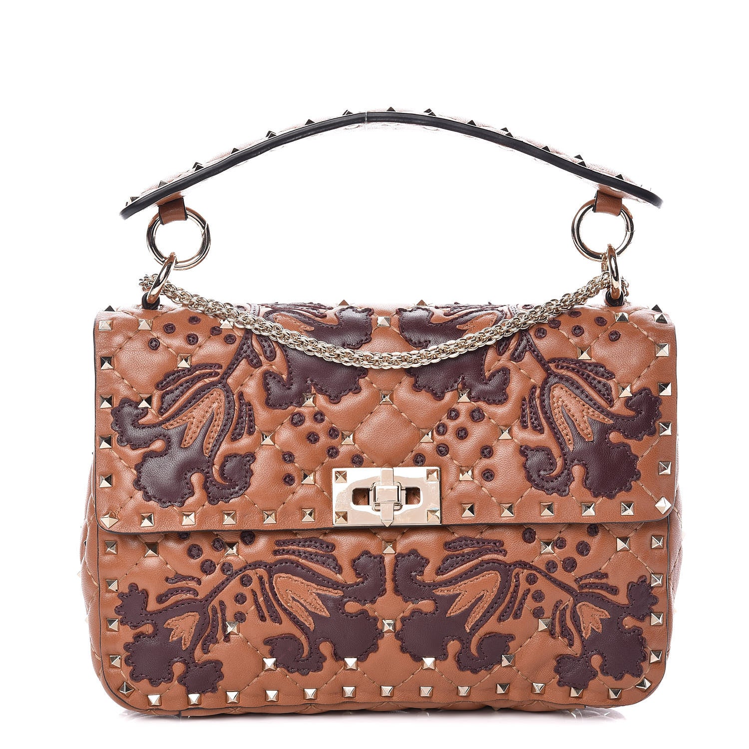 Valentino Garavani Nappa Flower Intarsia Medium Rockstud Spike Shoulder Bag Multicolor 1 of 10