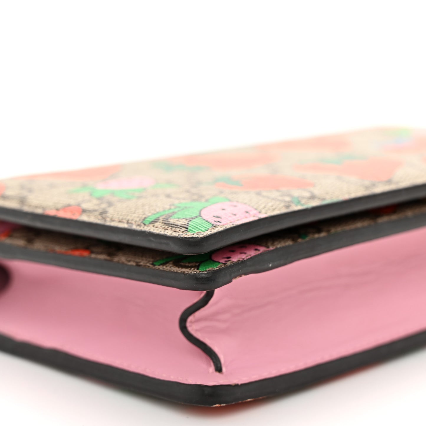 GG Supreme Monogram Strawberry Chain Wallet