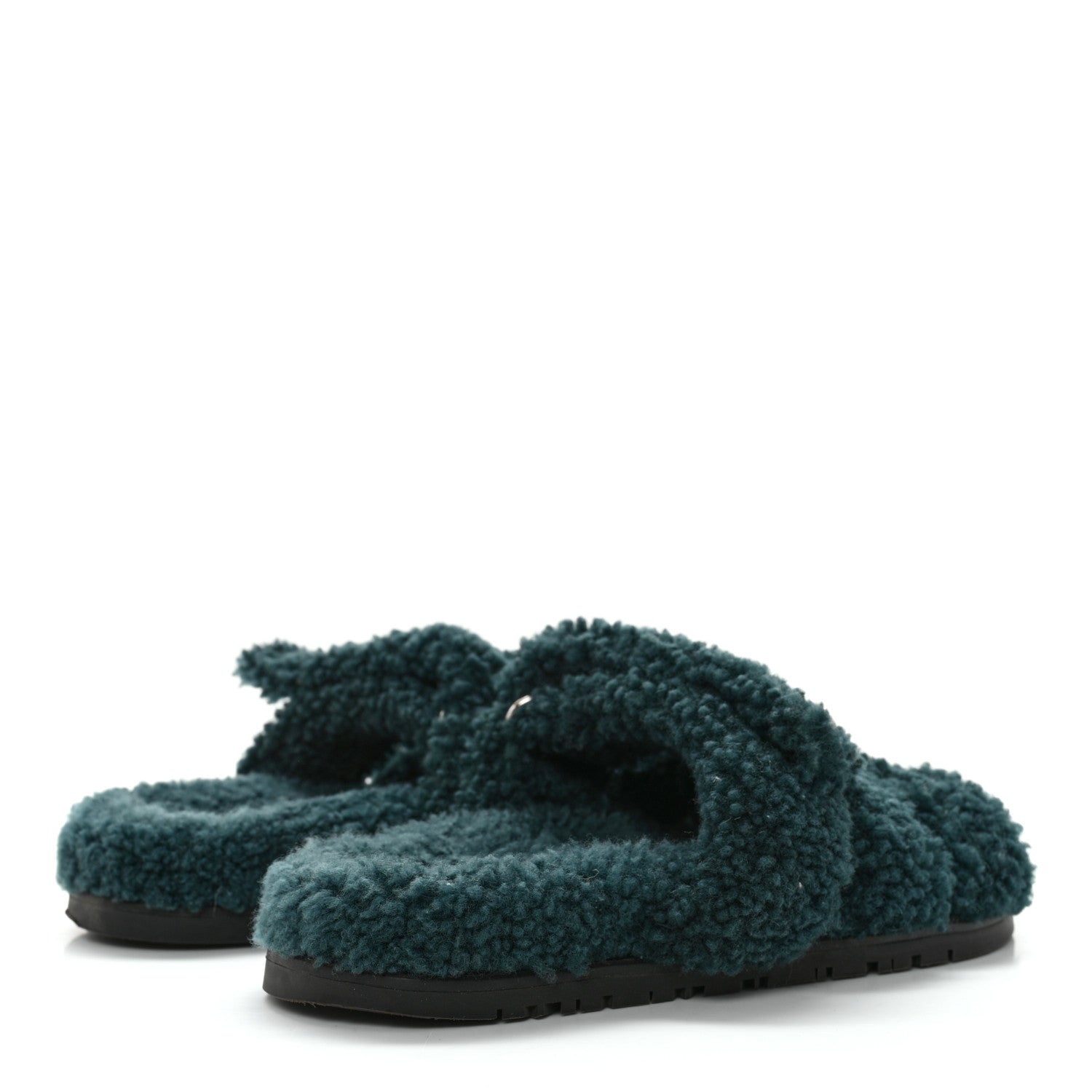 Hermes Woolskin Womens Chypre Sandals 37.5 Vert Anglais 4 of 11