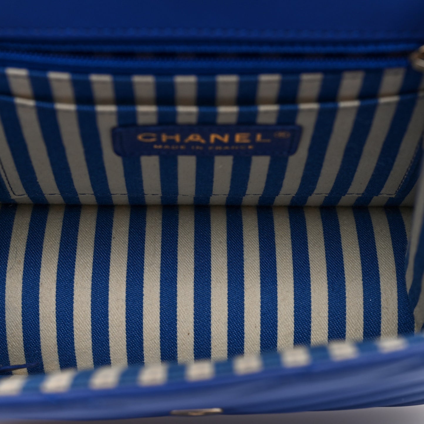 Calfskin Quilted Chevron Small Single Flap Blue