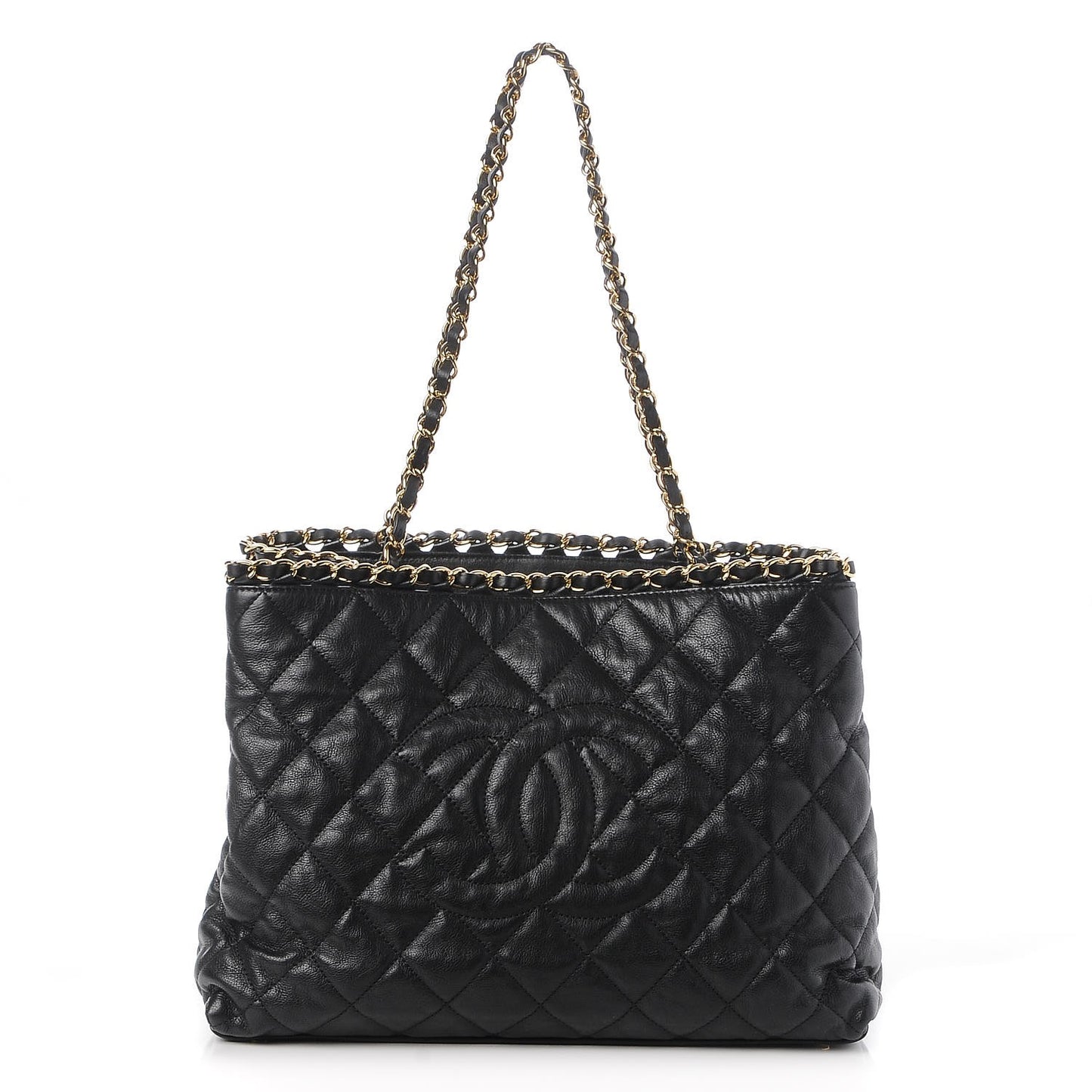 Calfskin Quilted Small Chain Me Tote Black