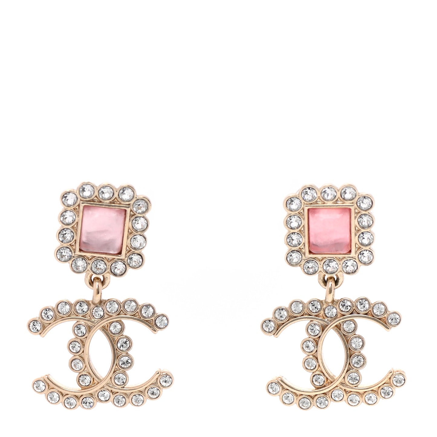 Crystal Pearl CC Drop Earrings Pink Gold