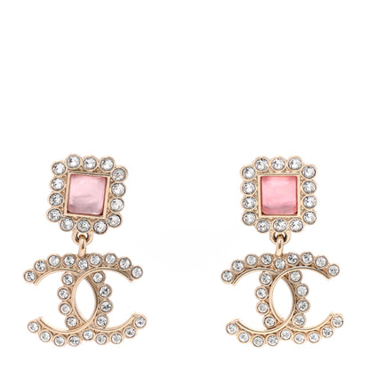 Chanel Crystal Pearl CC Drop Earrings Pink Gold 1 of 4