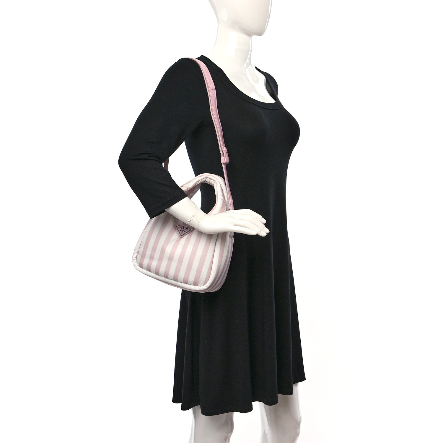 Prada Re-Nylon Soft Padded Striped Small Double Handled Shoulder Bag Alabastro 2 of 8