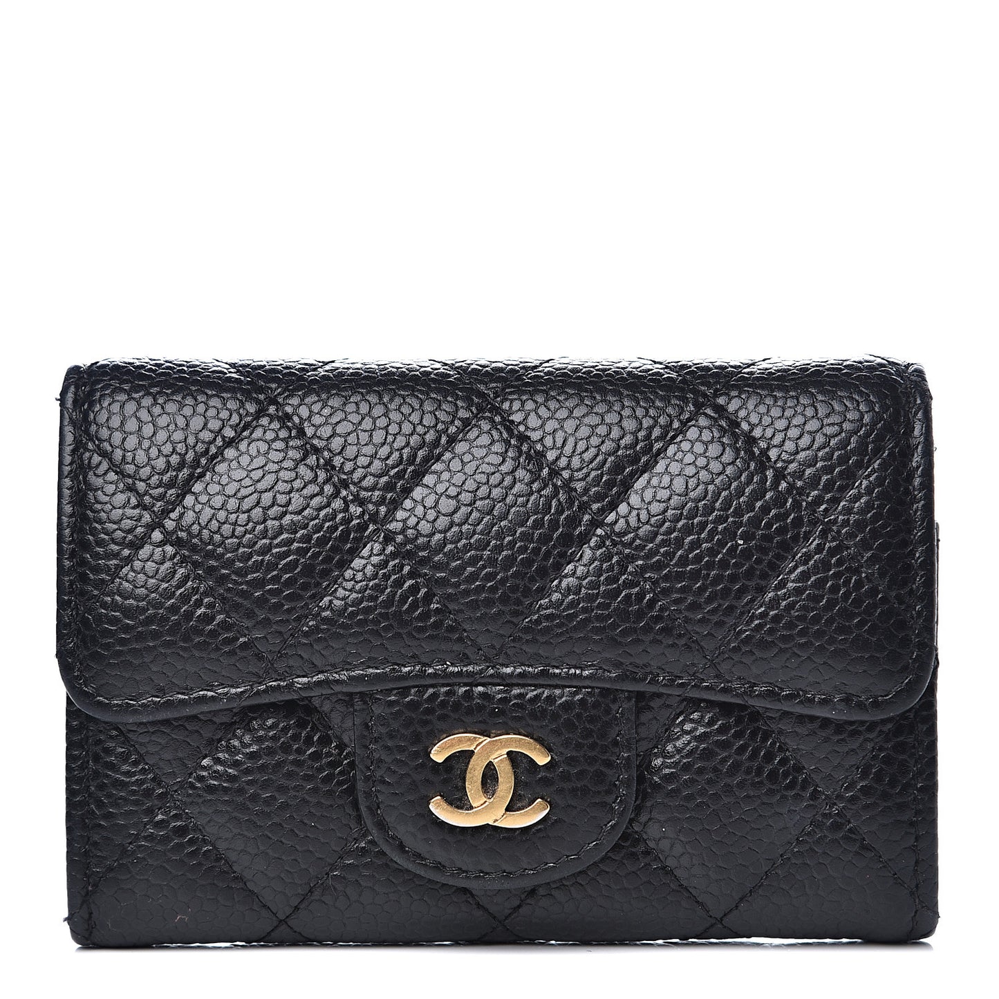 Caviar Quilted Flap Card Holder Black
