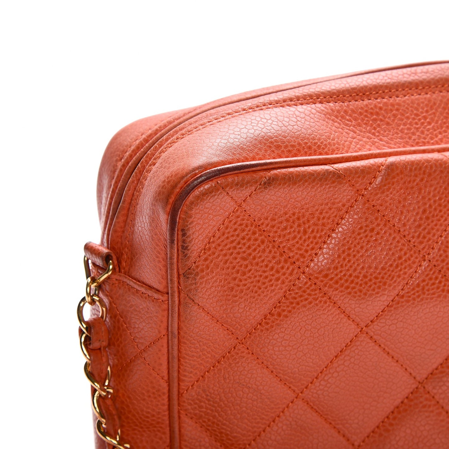 Caviar Quilted Camera Case Orange