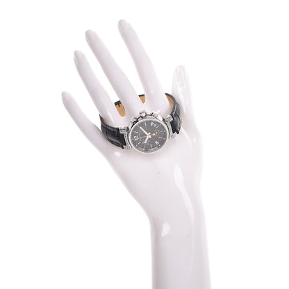 Louis Vuitton Stainless Steel Alligator Diamond 34mm Tambour Chronograph Quartz Watch Black 2 of 13