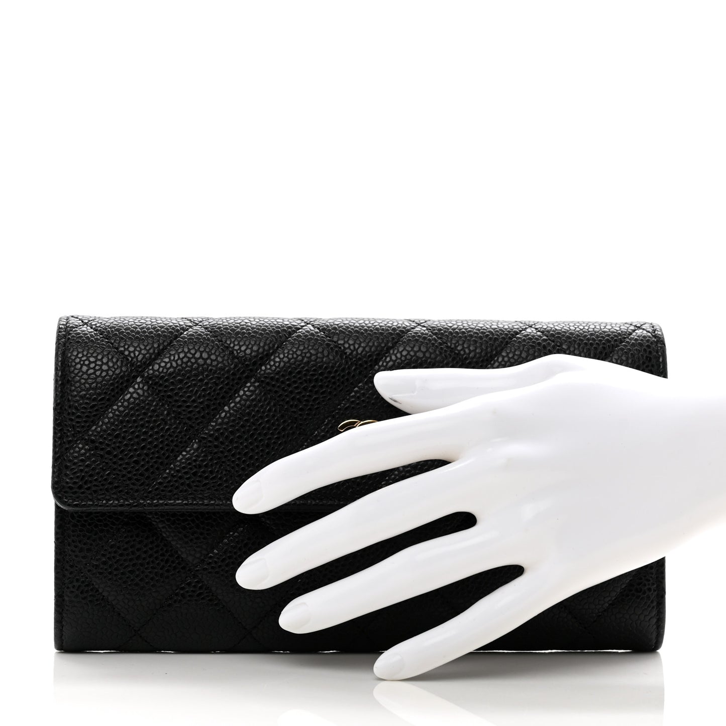 Caviar Quilted Large Gusset Flap Wallet Black