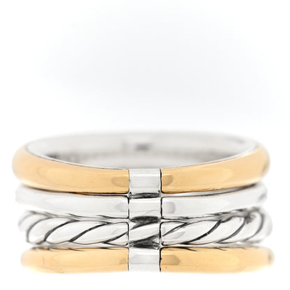 David Yurman Sterling Silver 18K Yellow Gold Diamond 13.8mm Mercer Four Row Ring 60 9 3 of 4