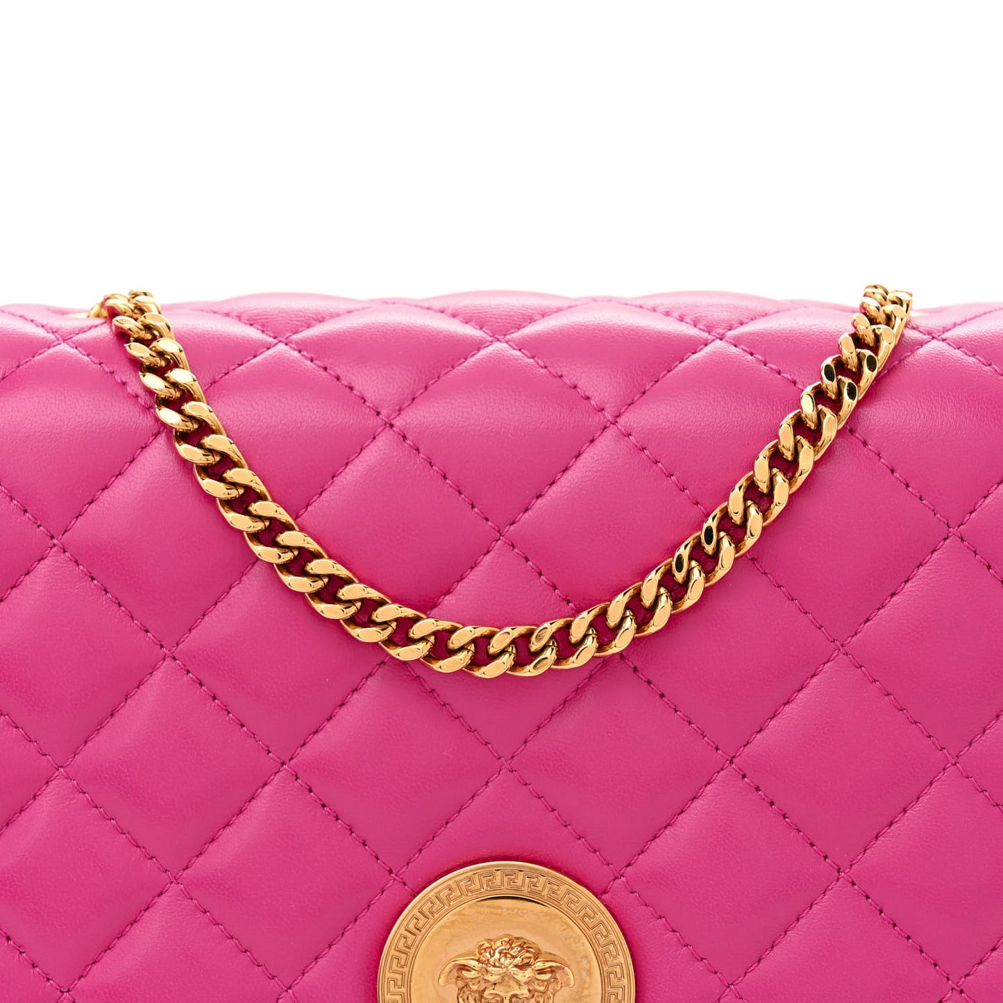 Nappa Quilted Medusa Chain Crossbody Pink