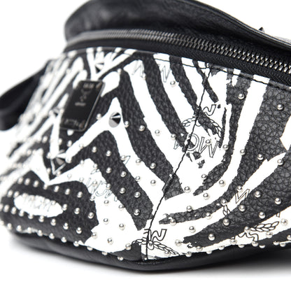 MCM Striped Visetos Studded Funky Zebra Belt Bag White Black 7 of 10