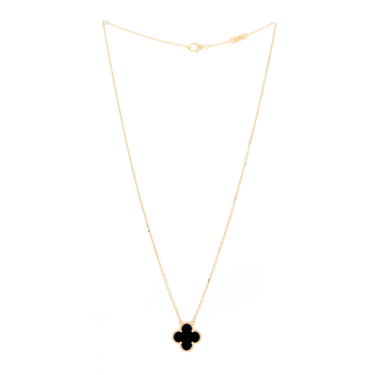 Van Cleef & Arpels 18K Yellow Gold Black Onyx Vintage Alhambra Pendant Necklace 2 of 5