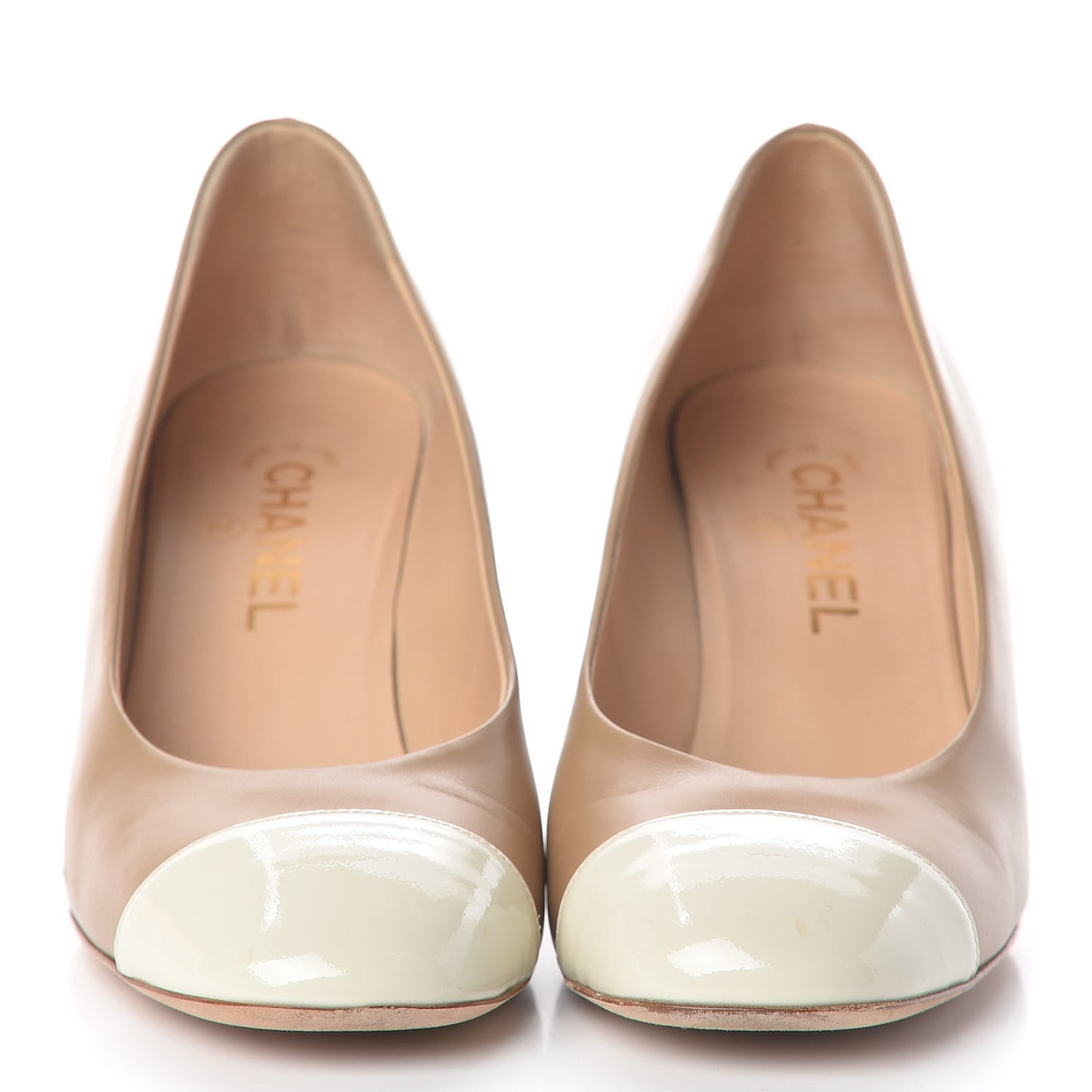 Lambskin Patent Cap Toe Pumps 37.5 Beige
